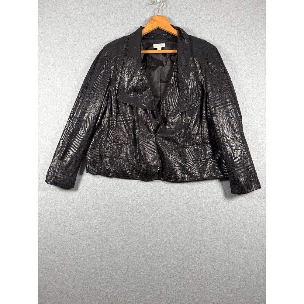 Fashion Bug Women's 1X Black Embossed Animal Print Draped Jacket Y2K 3967